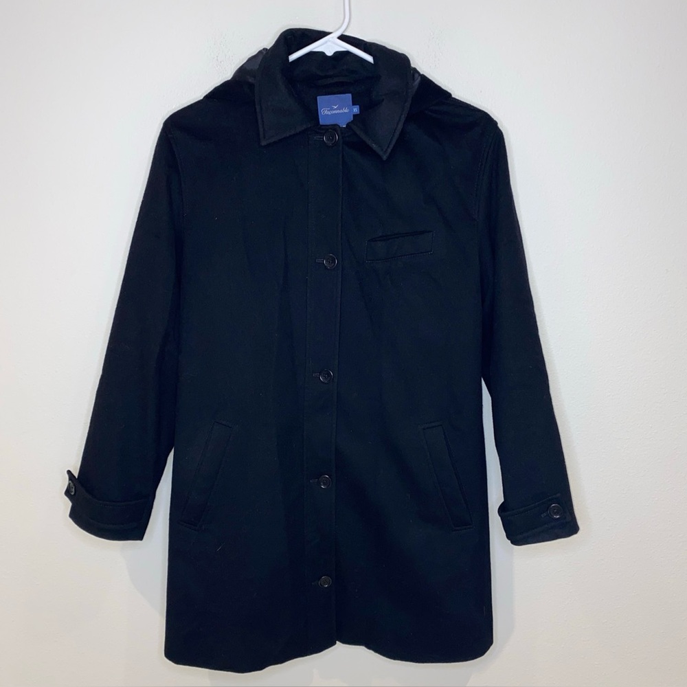Faconnable Womens Black Wool Storm System Coat Size XS Loro Piana Removable Hood